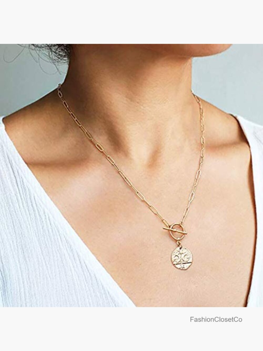 Chunky Gold Plated Paperclip Chain Heart Pendant Necklace 18K - Picture 3 of 7